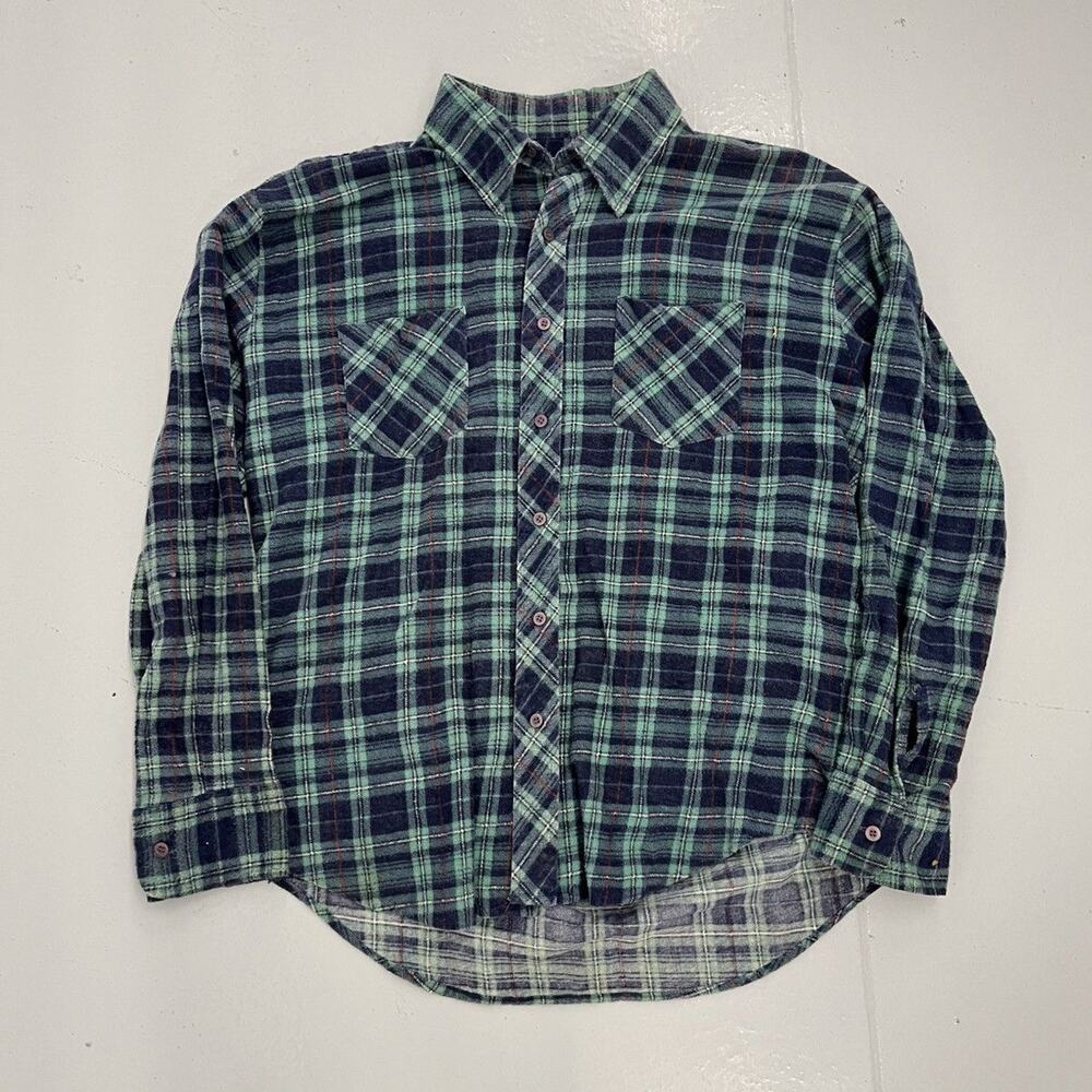 Vintage 90s VIP Blue/Green Plaid Cotton Flannel